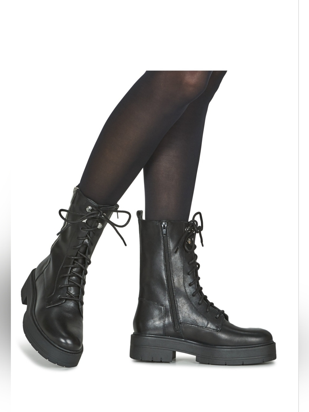 Geox Respira Black Lace-Up Platform Combat Boots Size 8 - Picture 3 of 8
